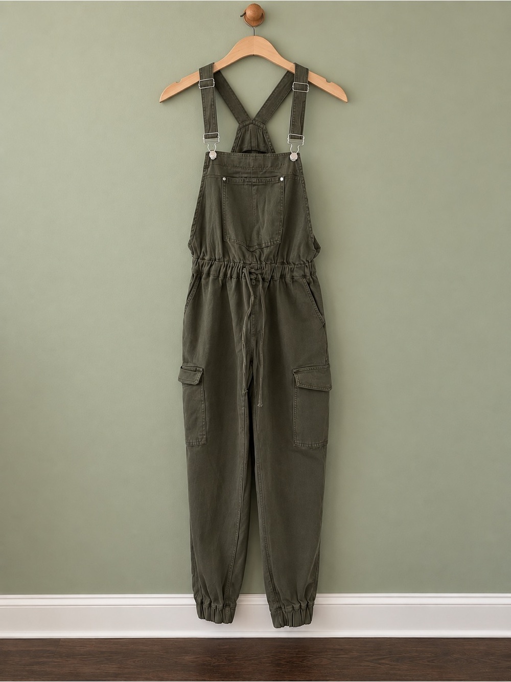 Almost Famous Olive Green Cargo Denim Overalls for Women